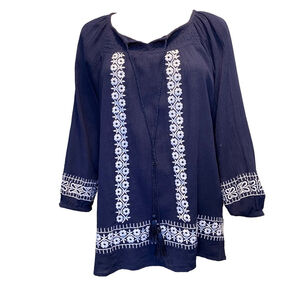 Alia Women’s Blue Embellished 3/4 Sleeve Tunic Top Size Large